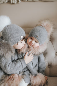 Unisex | Honeycomb Grey Cashmere Beanie Hats Pink Pom | Gray