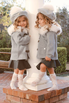 Unisex | Honeycomb Grey Cashmere Pram Coat with White Print Trim | Gray