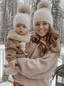 Unisex | Vanya Adult Beige Cashmere Fox Fur Beanie Hat | Oatmeal