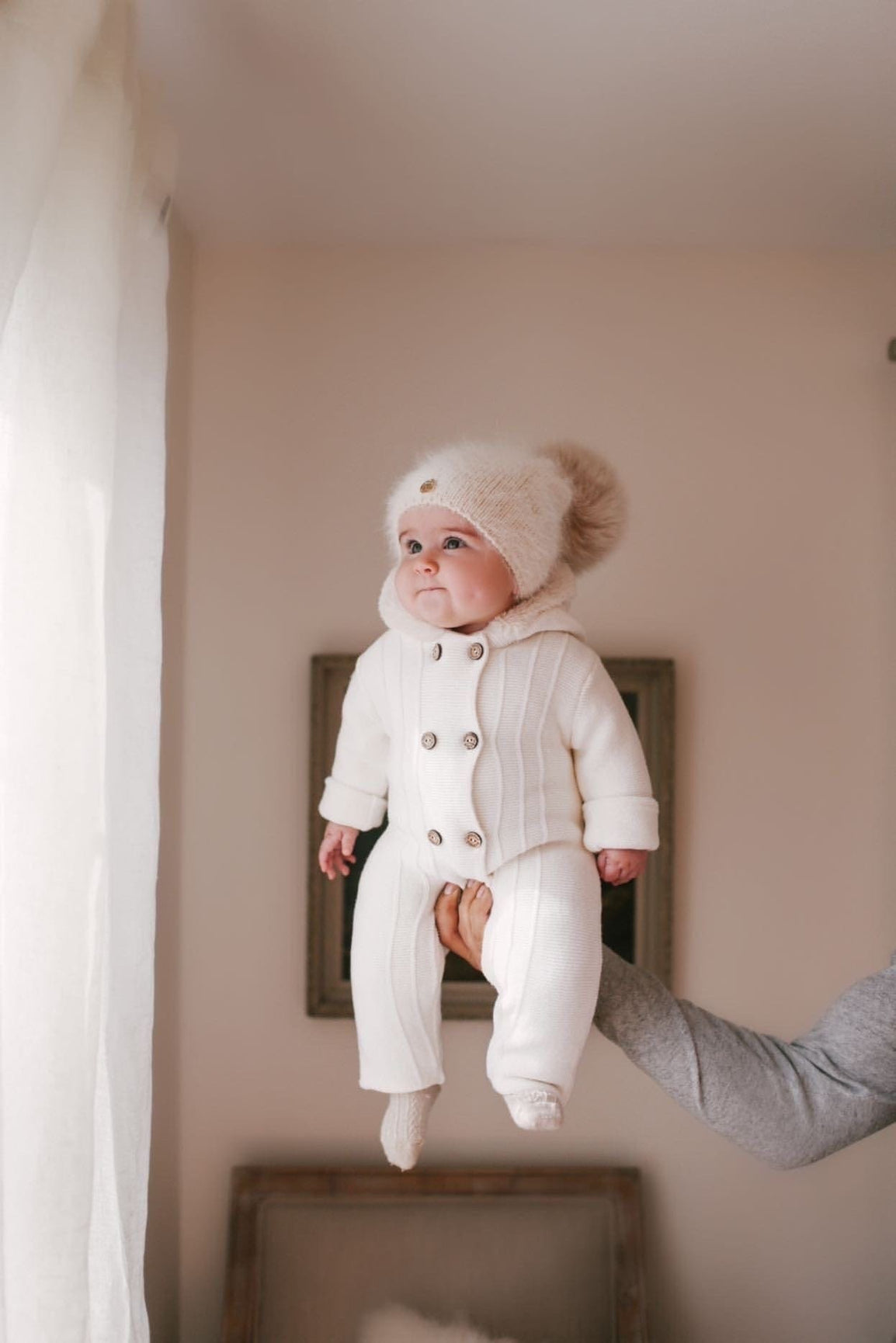 Unisex | Vanya Beige Cashmere Kids' Fox Fur Beanie Hat | Oatmeal