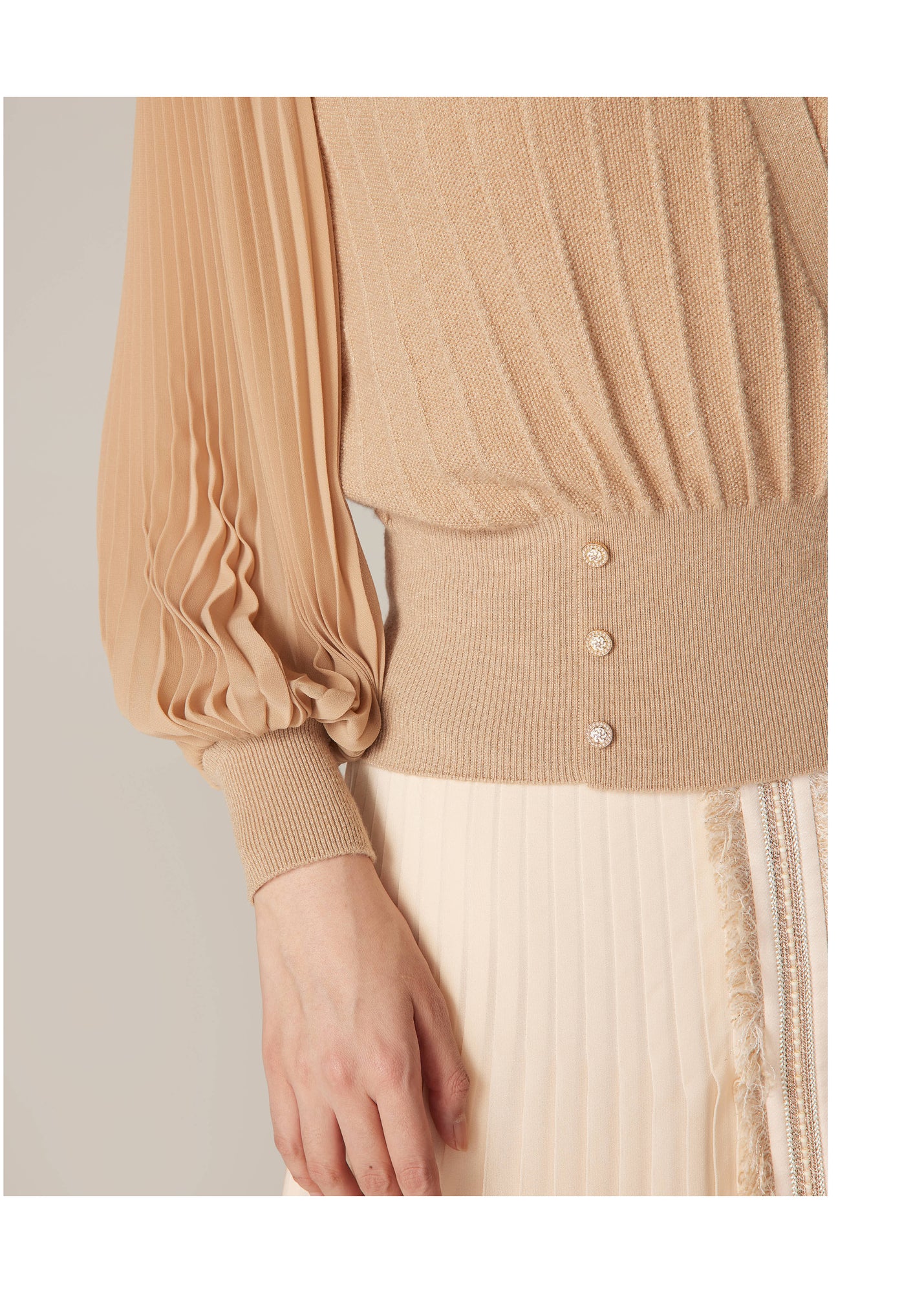 V-Neck Knit Top | Beige