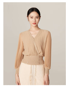 V-Neck Knit Top | Beige