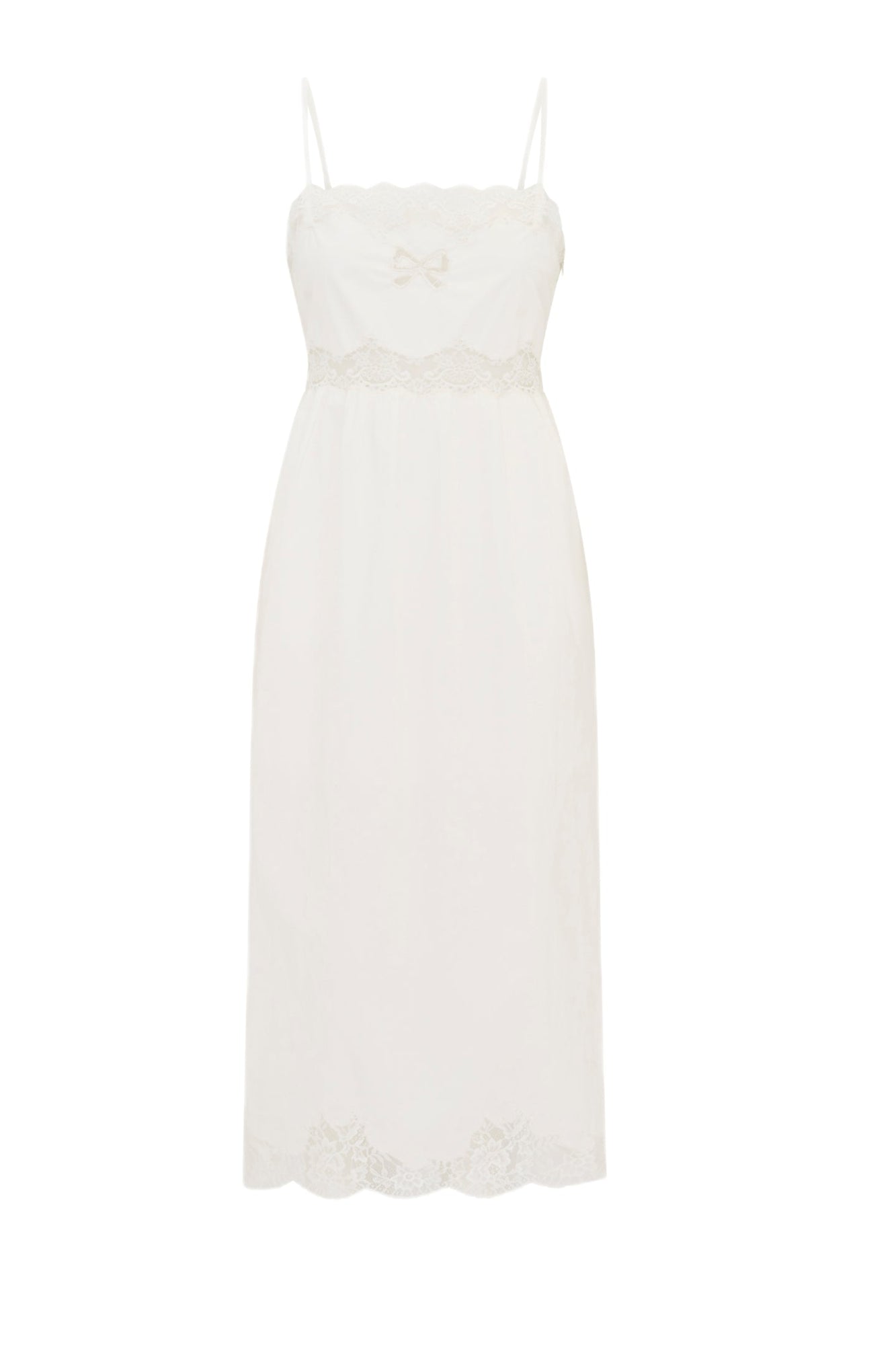 Vinca Cotton Lace Bow Midi Dress | Optic White