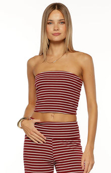 Vaeda Strapless Tube Top | Burgundy Stripe