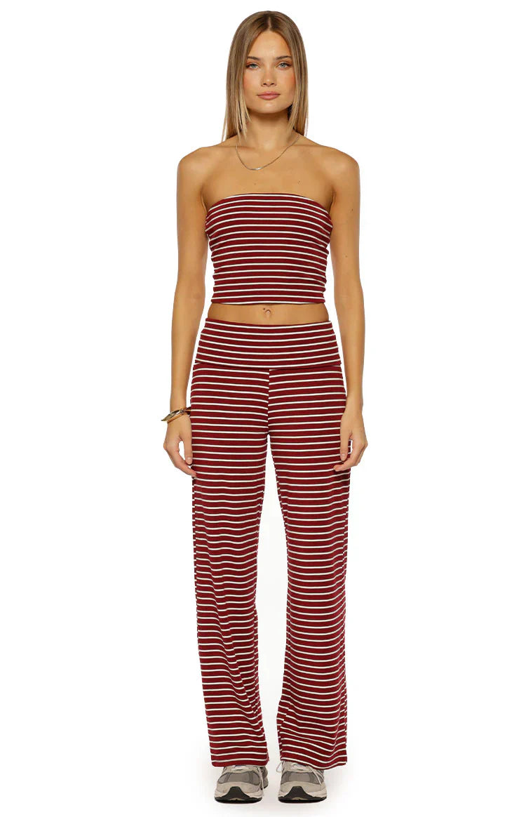Vaeda Strapless Tube Top | Burgundy Stripe