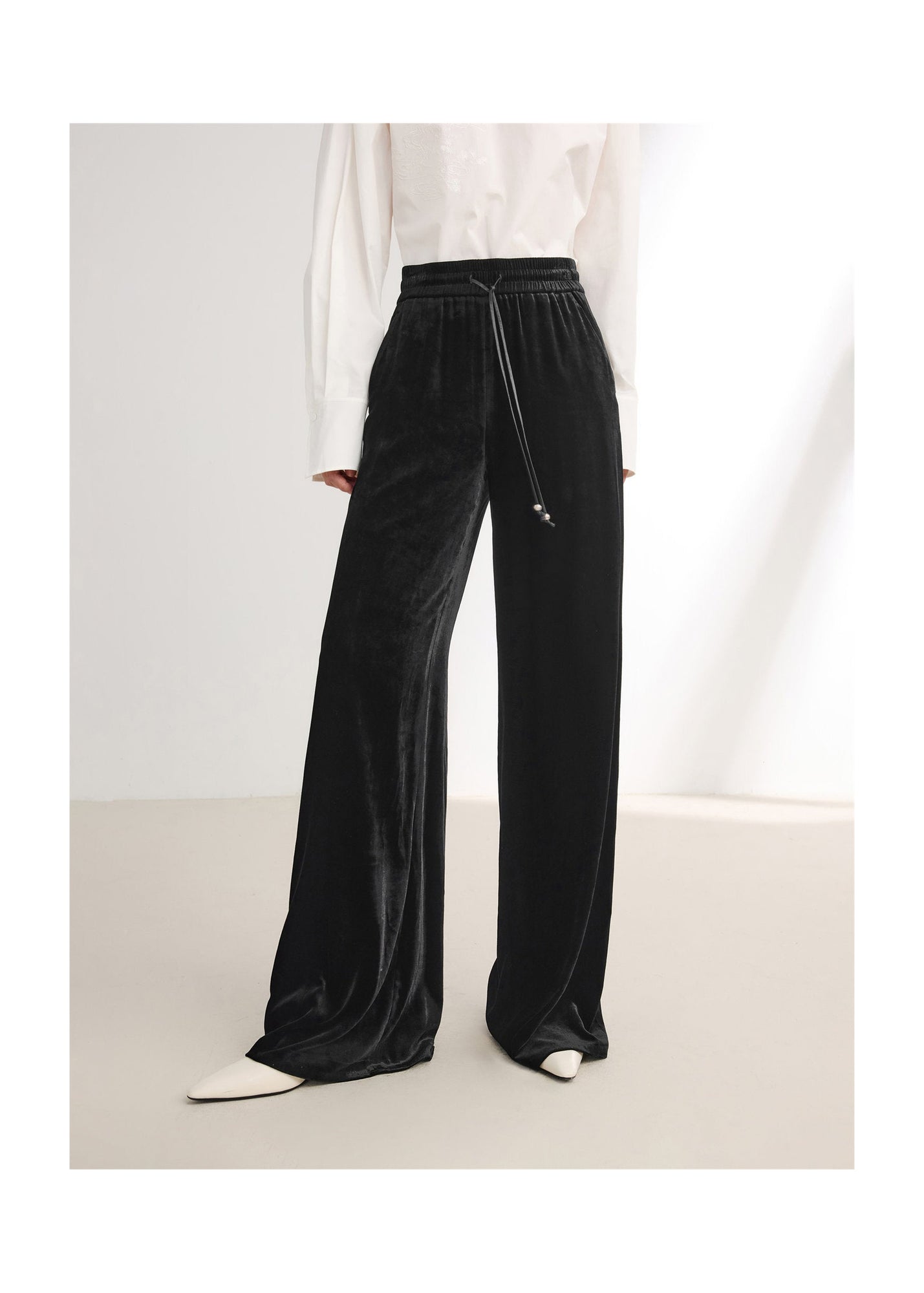 Velvet Wide-Leg Pants | Black