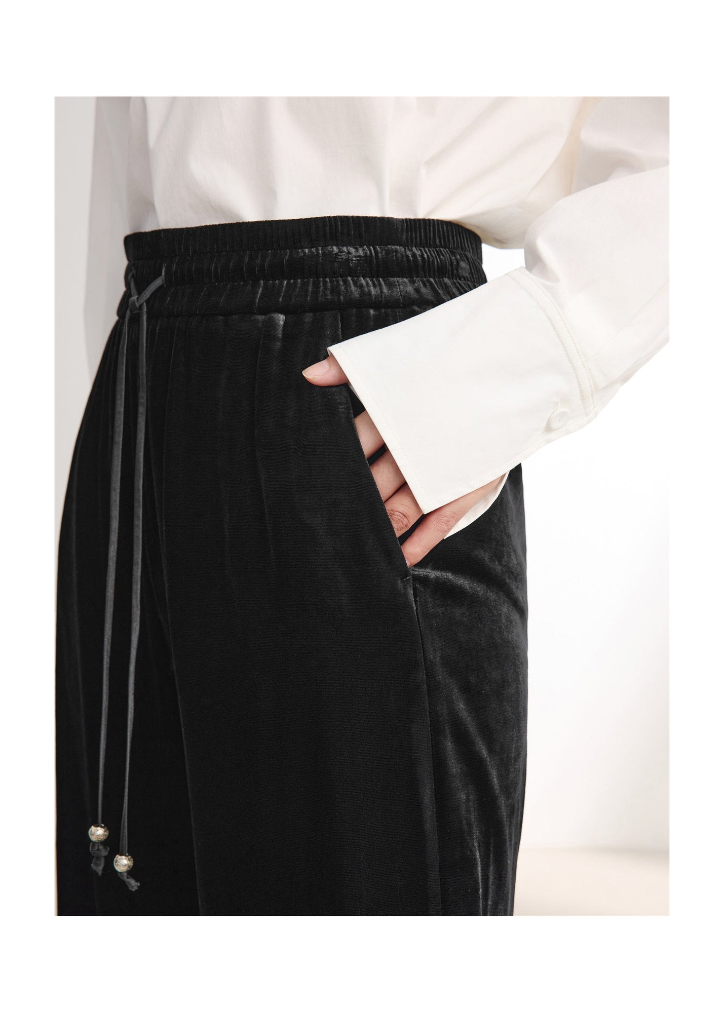 Velvet Wide-Leg Pants | Black