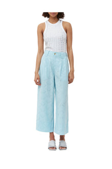 Viscose Jacquard Cropped Trousers | Corydalis Blue
