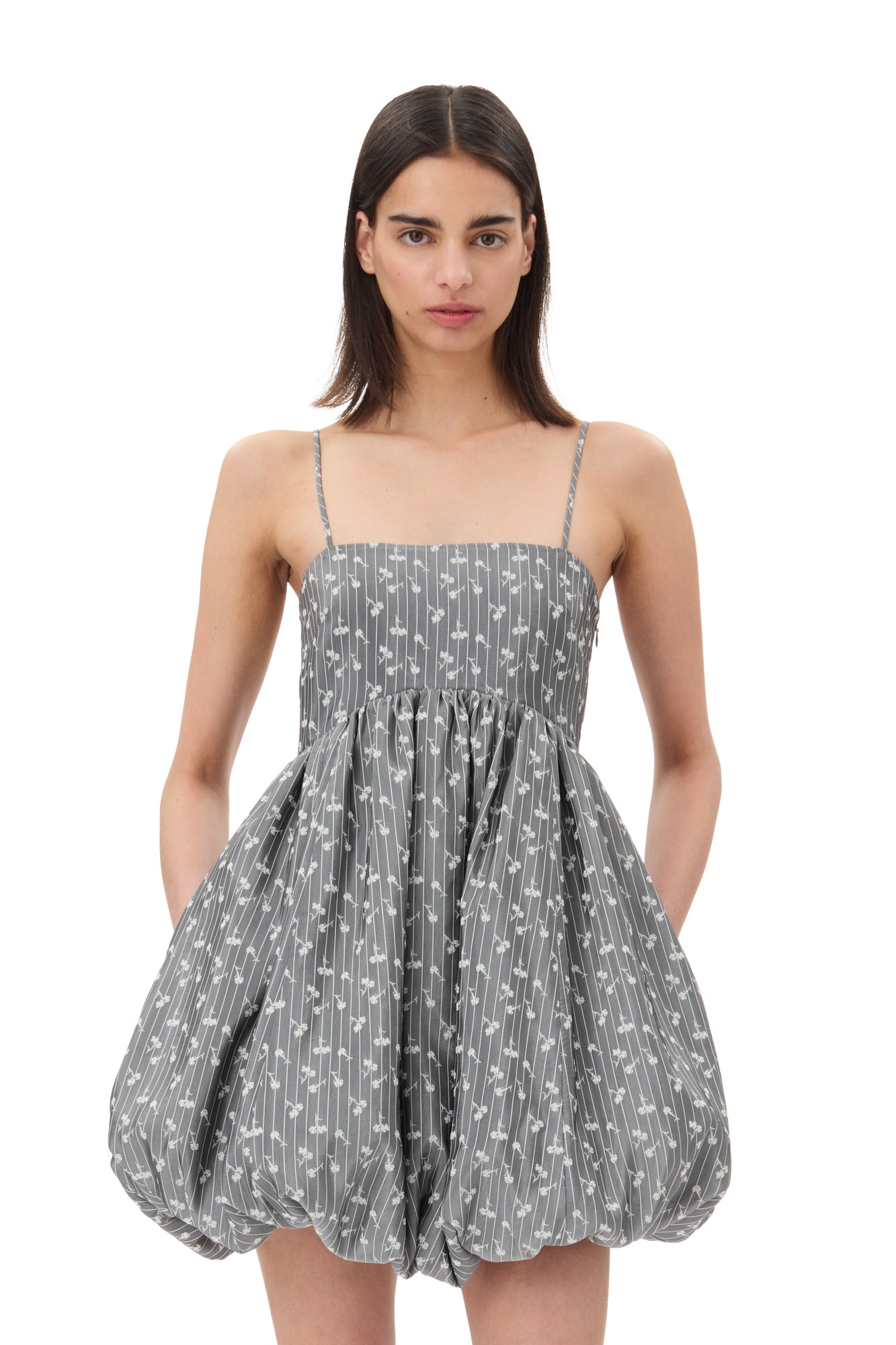Acetate Jacquard Strap Mini Dress | Smoked Pearl