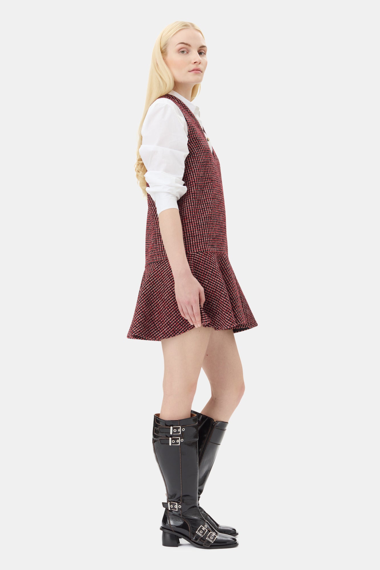 Woollen Check Mini Dress | Racing Red