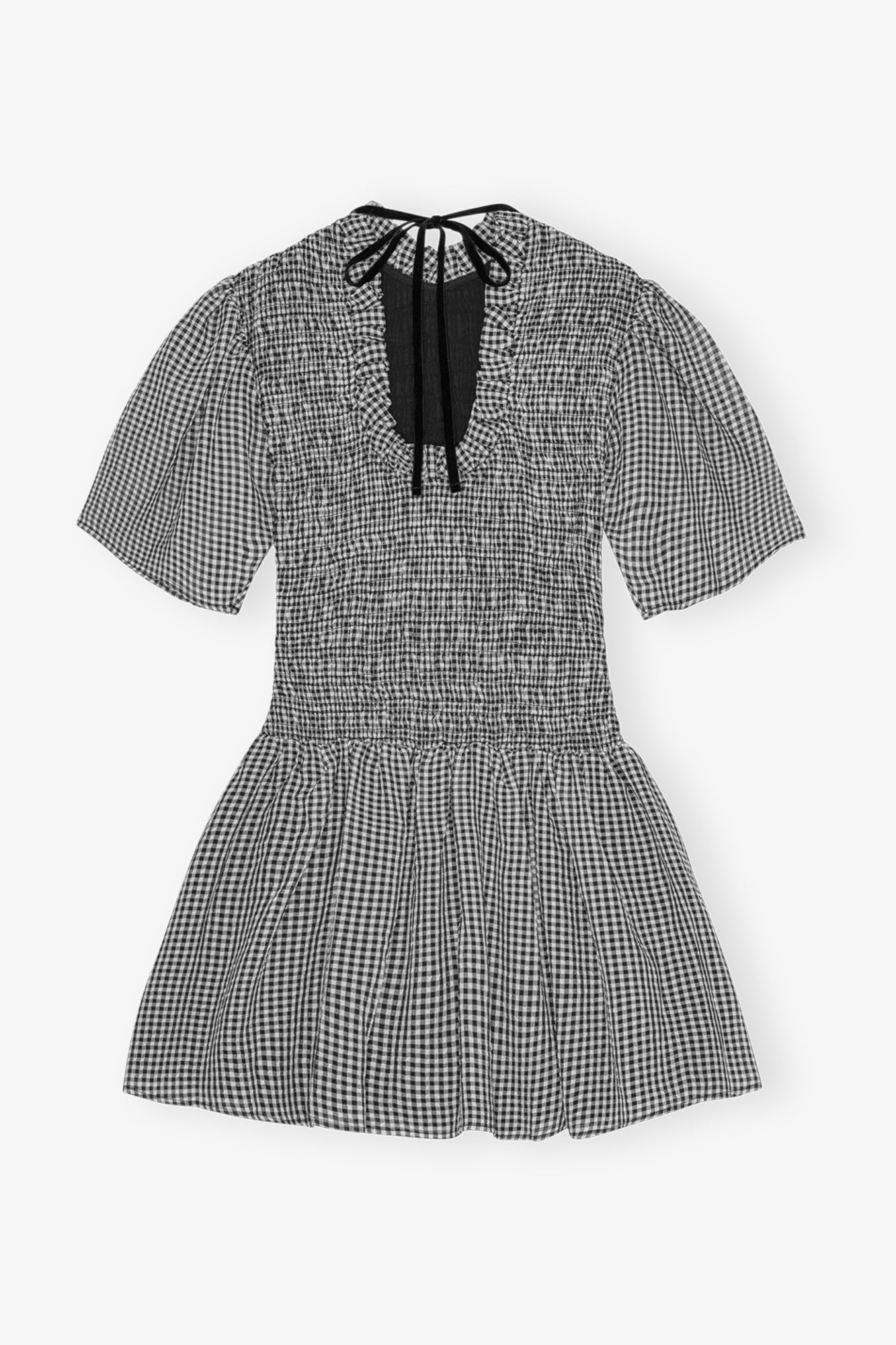 Sheer Fluid Check Mini Smock Dress | Black