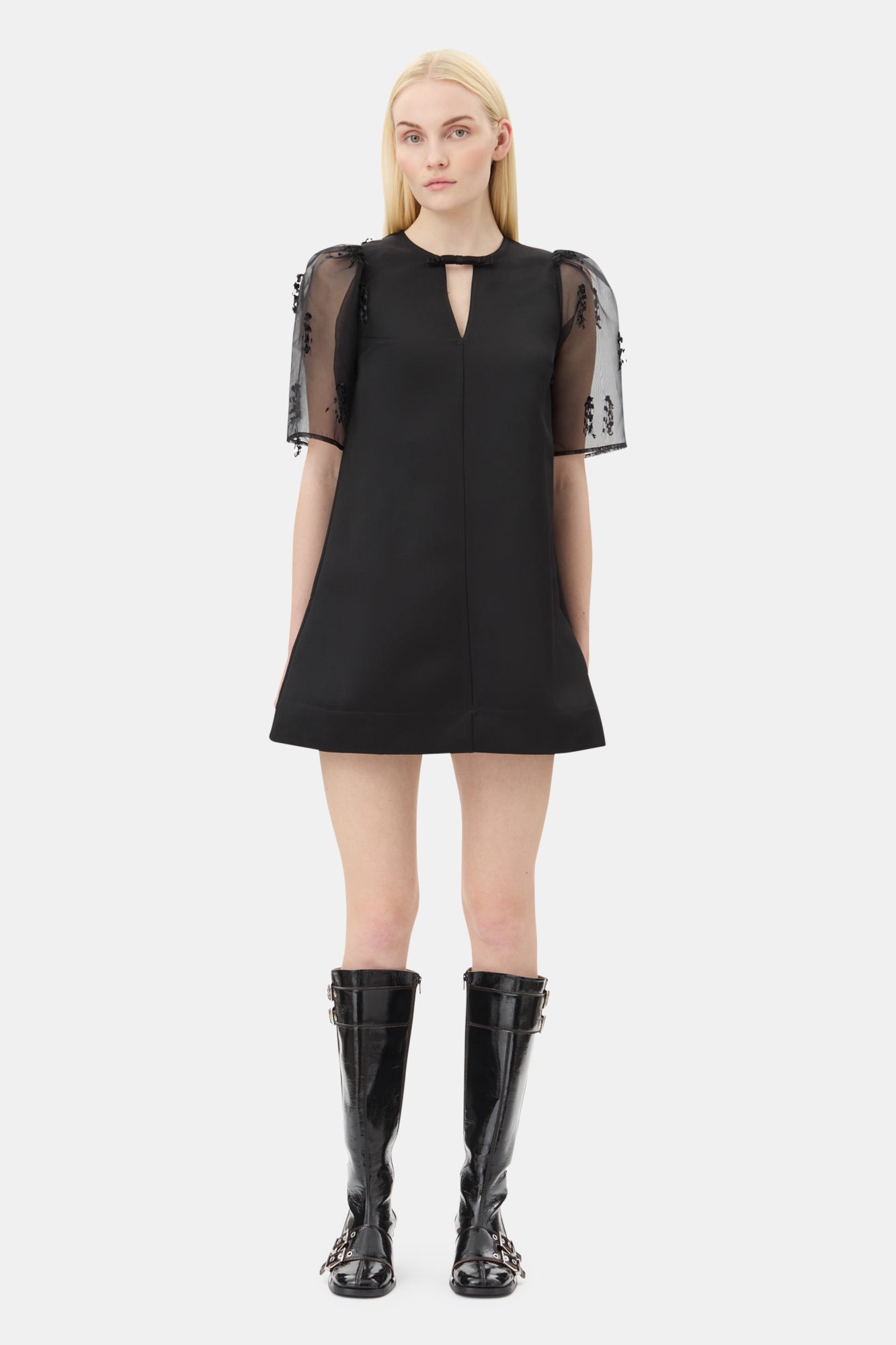 Fringed Organza Mini Dress | Black