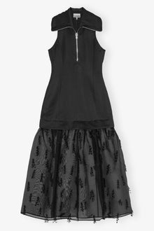 Fringed Organza Long Dress | Black