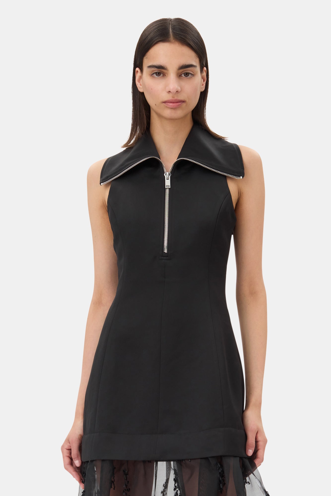 Fringed Organza Long Dress | Black