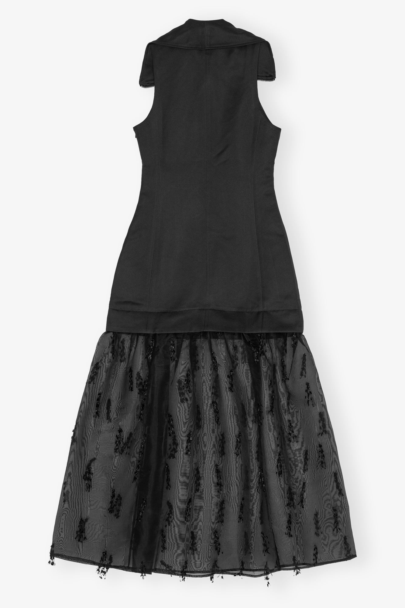 Fringed Organza Long Dress | Black