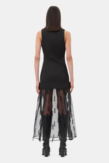 Fringed Organza Long Dress | Black