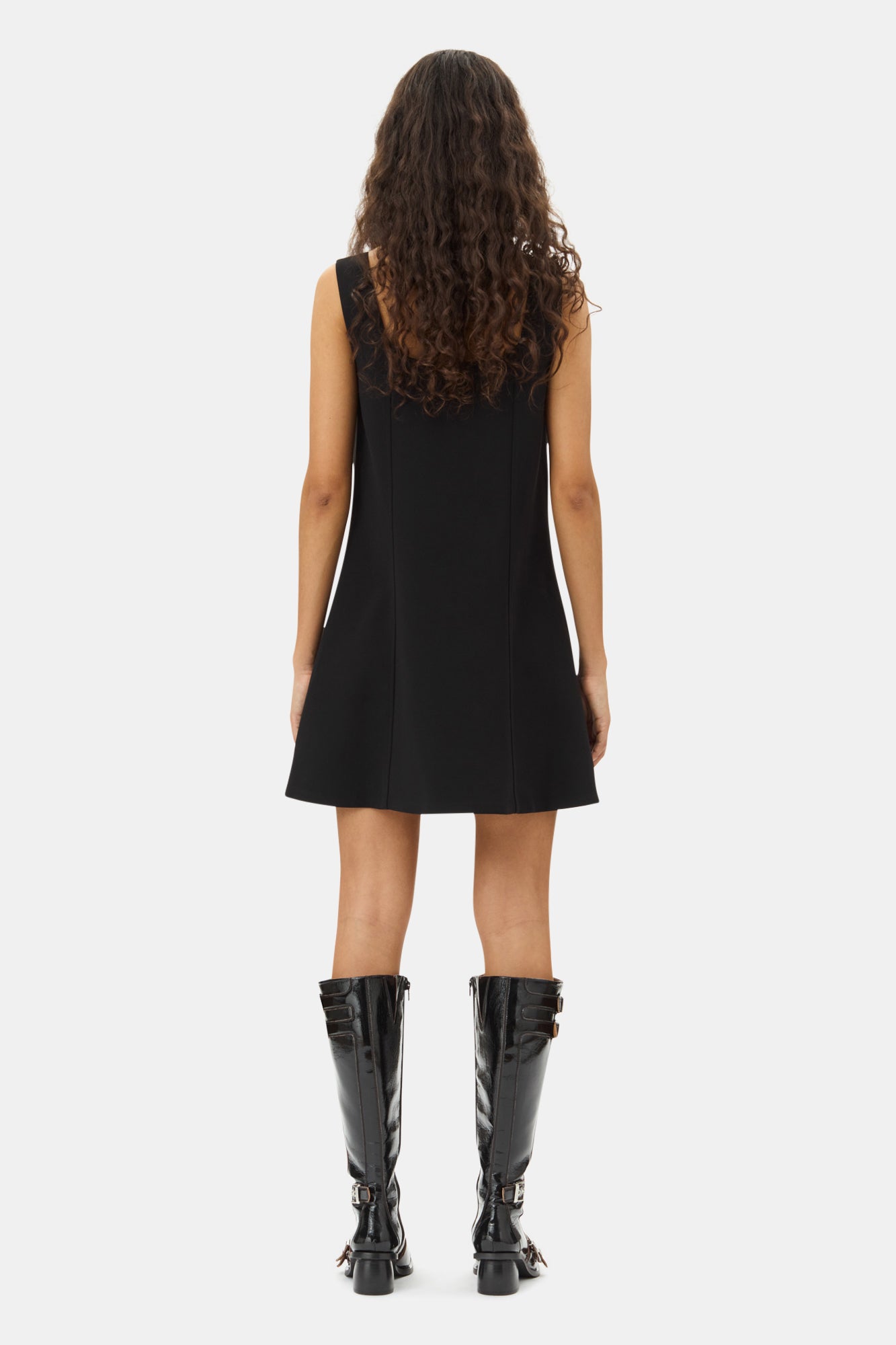 Bonded Crepe Button Closure Mini Dress | Black