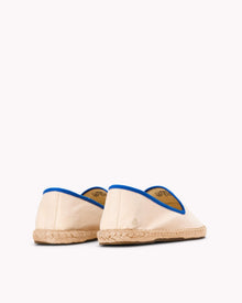 The Smoking Slipper - Contrast Piping - Ivory / Blue - Women's - Women's Espadrilles - Ivory / Blue - Soludos - 