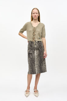 Cotton Tweed Midi Skirt | Leopard