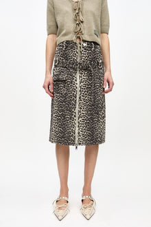 Cotton Tweed Midi Skirt | Leopard