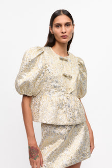 Metallic Cloque Peplum Blouse | Gold/Silver