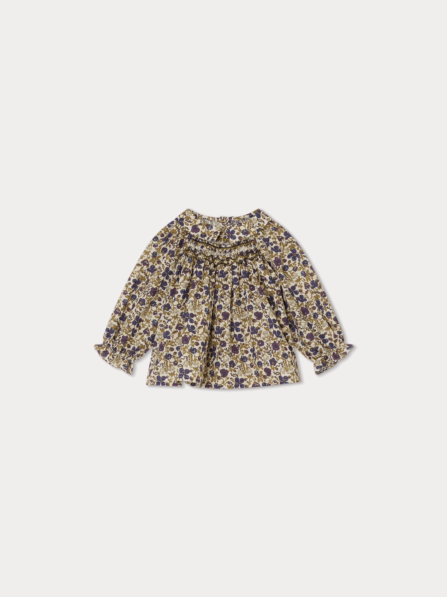 Girl | Pompon Smocked Blouse | Beige