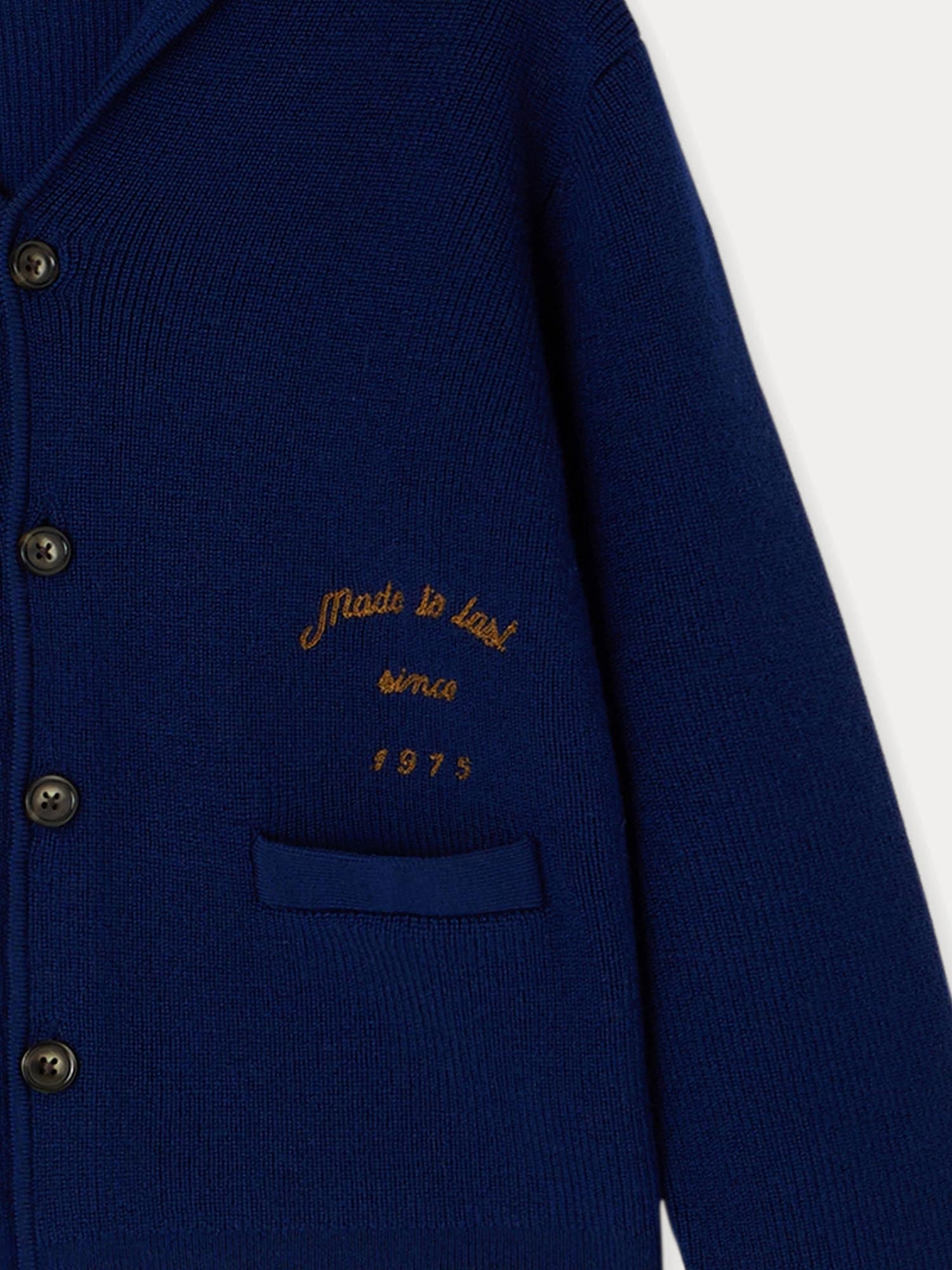 Boy | Gilan Wool Cardigan With Embroidery | Indigo