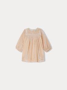 Girl | Félicie Smocked Dress In Silk Velvet | Camellia Pink