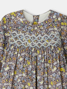 Girl | Tamsin Baby Smocked Dress In Liberty Fabric | Slate Gray