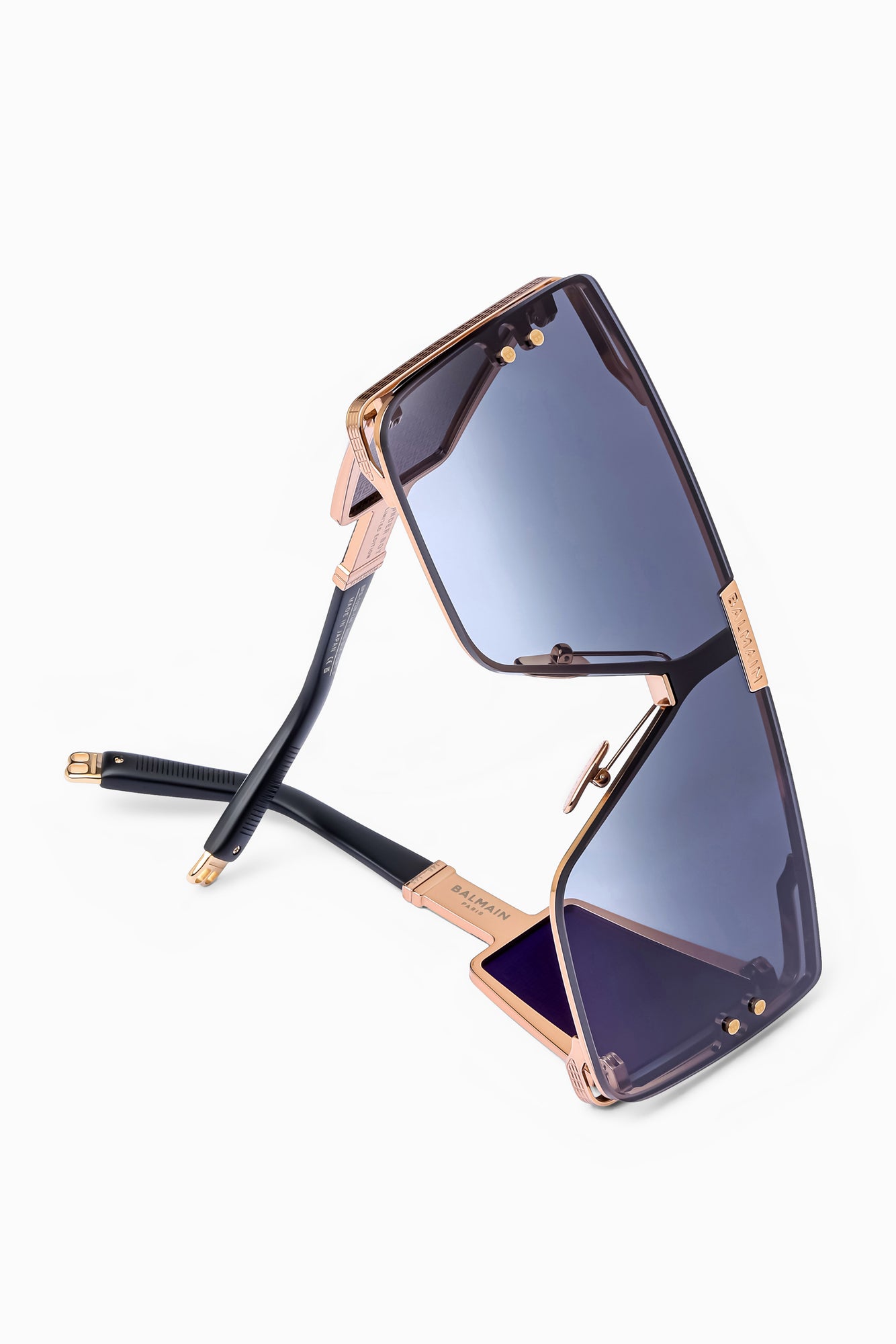 Unisex | Wonder Boy Sunglass | Rose Gold - Black - Side Lens w /PB Pattern | Dark Grey Gradient