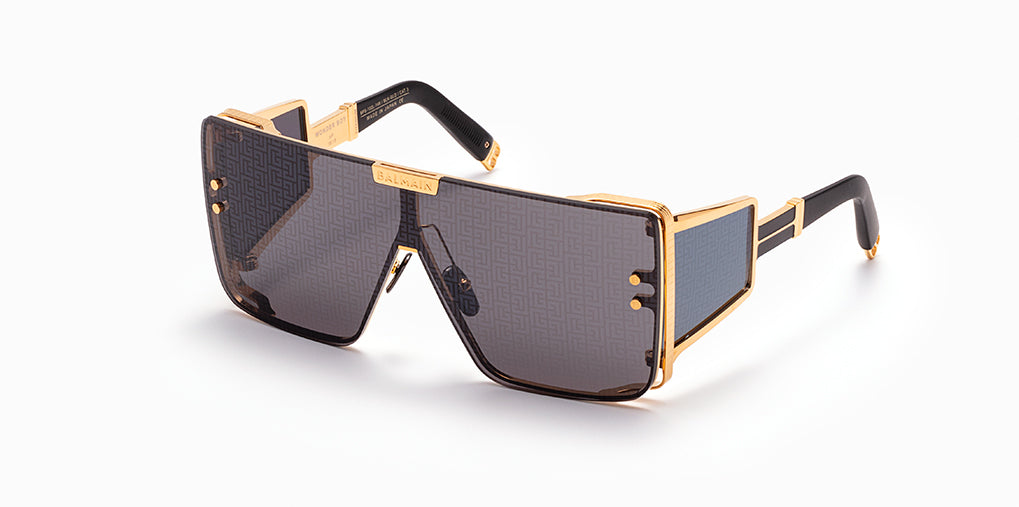 Unisex | Wonder Boy Sunglass | Gold - Black - Side Lens w /PB Pattern | Dark Grey w/ Black Mirror