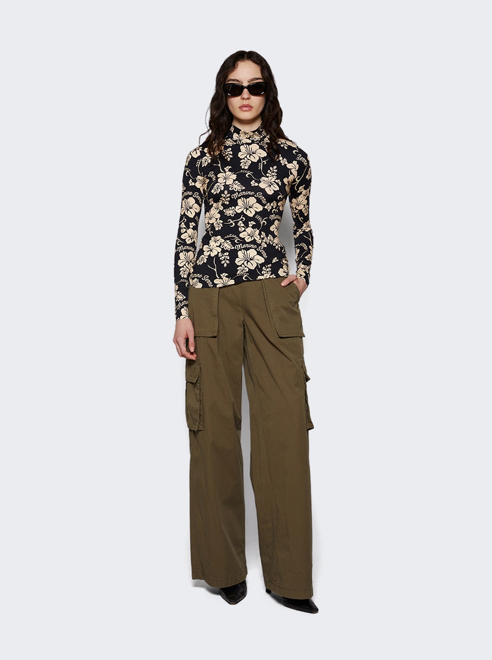 Women | Marine Serre | High Neck Top | Black Floral