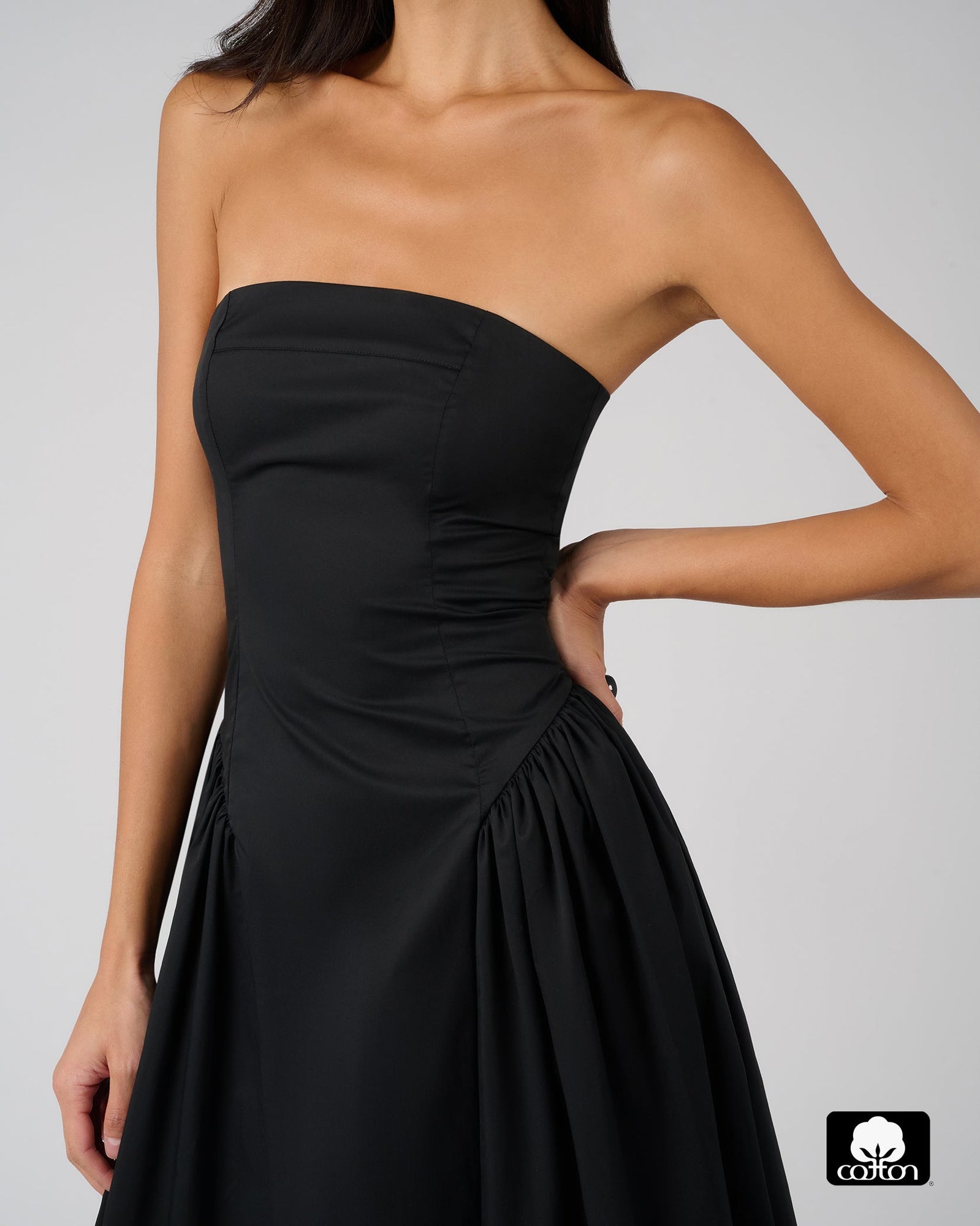 Strapless Corset Ruched Dress | Black