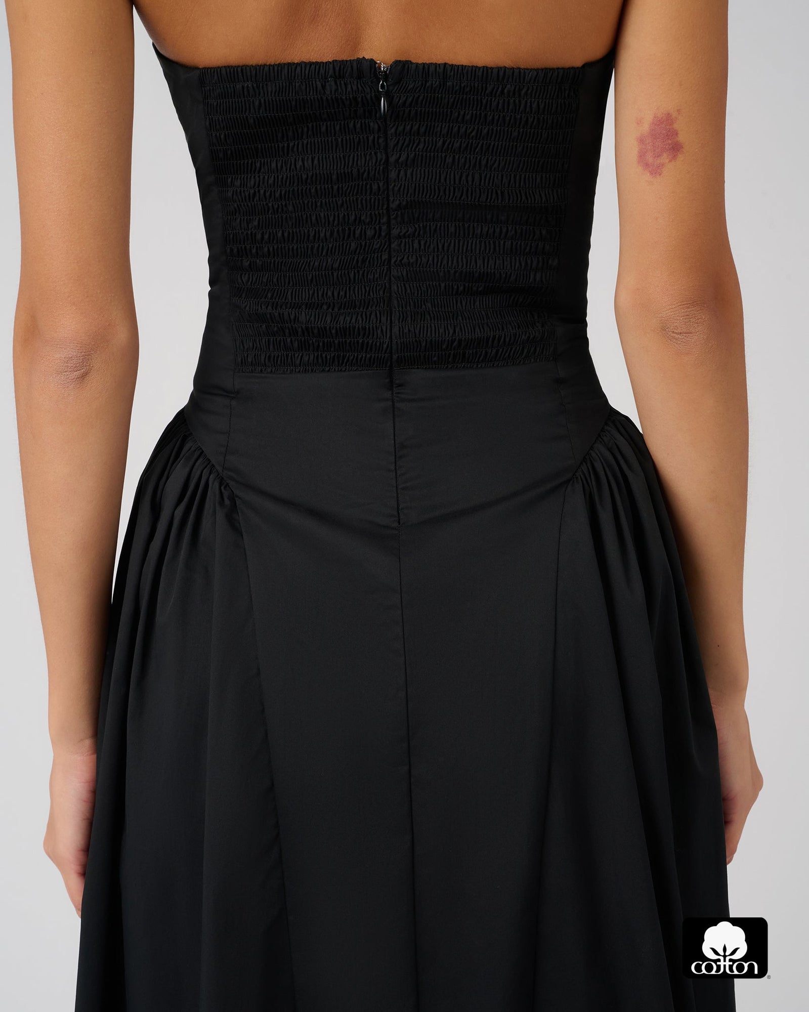 Strapless Corset Ruched Dress | Black
