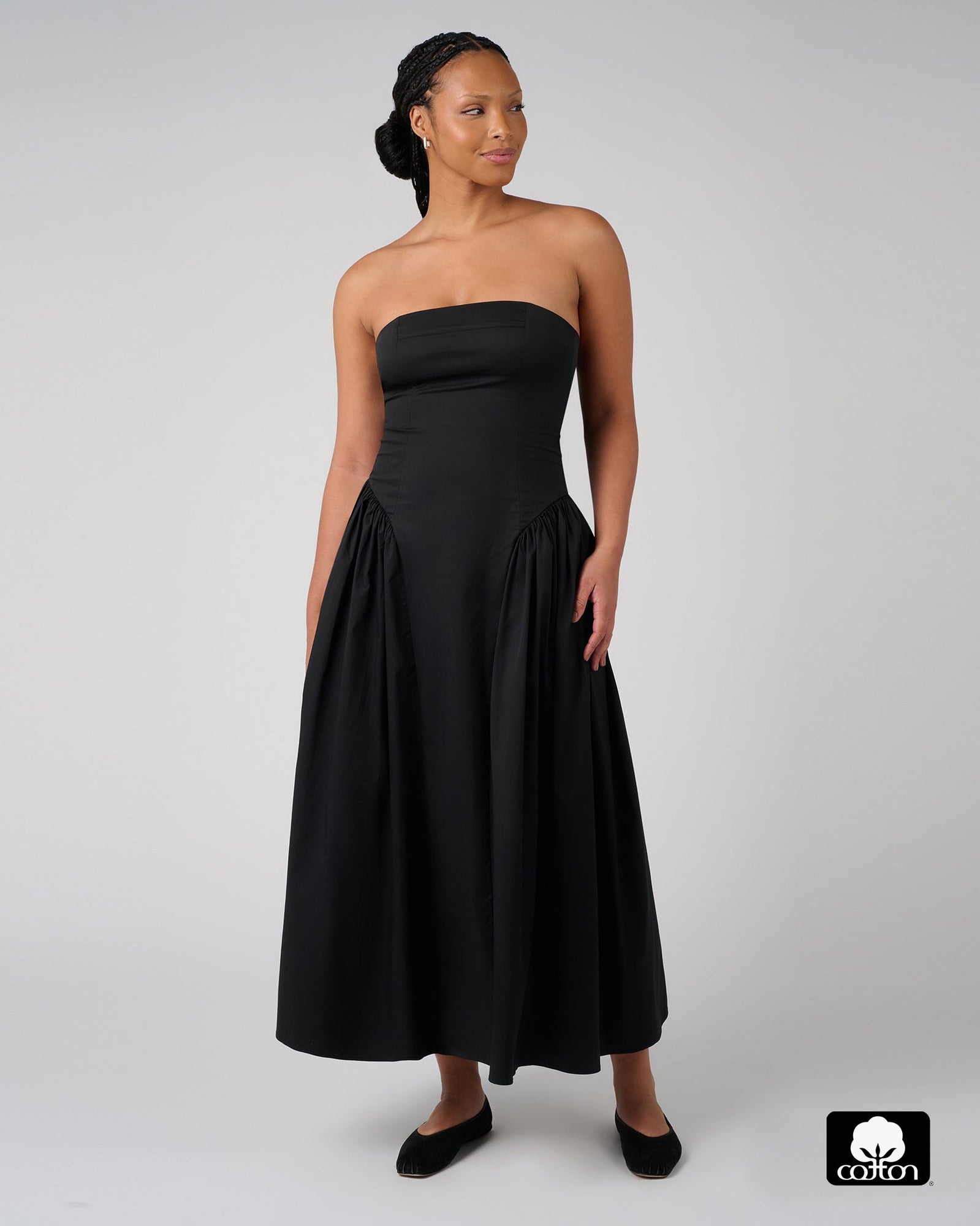 Strapless Corset Ruched Dress | Black