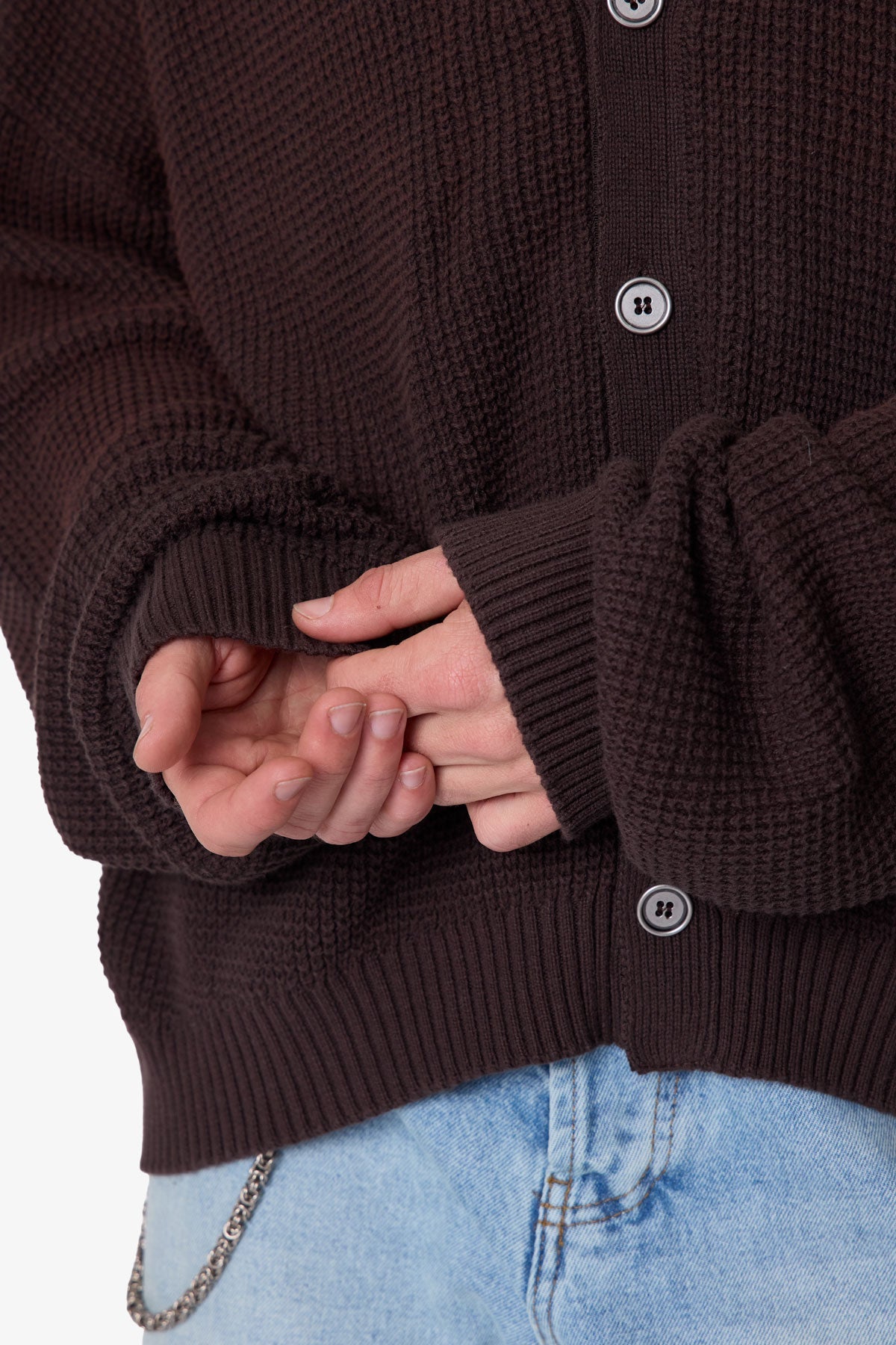 Waffle Cardigan Sweater | Brown