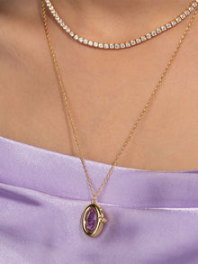 Aura Amethyst Locket Necklace | Amethyst | 14K Gold Plated Brass