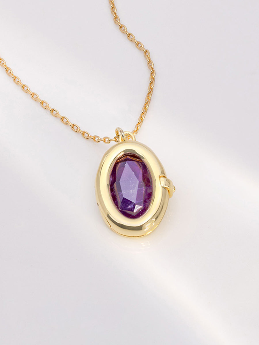Aura Amethyst Locket Necklace | Amethyst | 14K Gold Plated Brass