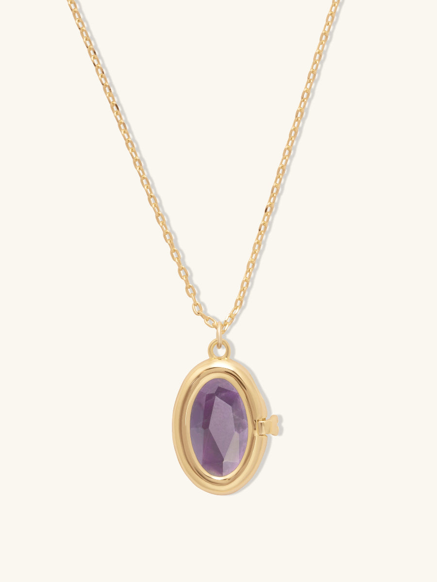 Aura Amethyst Locket Necklace | Amethyst | 14K Gold Plated Brass
