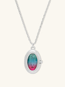 Aura Ombre Locket Necklace | Fuchsia/Turquoise Glass | Silver Rhodium Plated Brass