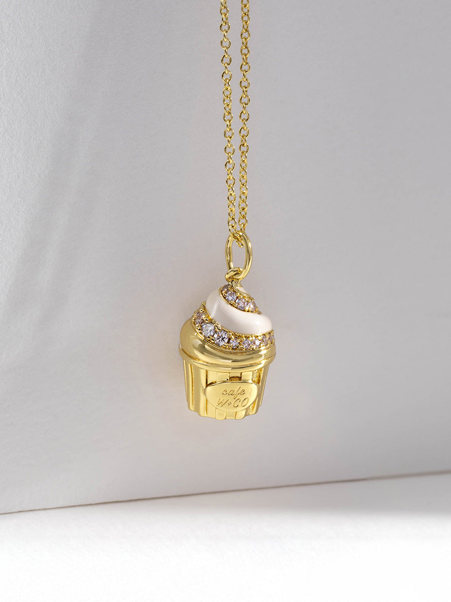 Cafe W+Co Sundae Cup Necklace | Natural Gemstone/Enamel | 14K Gold Plated Brass