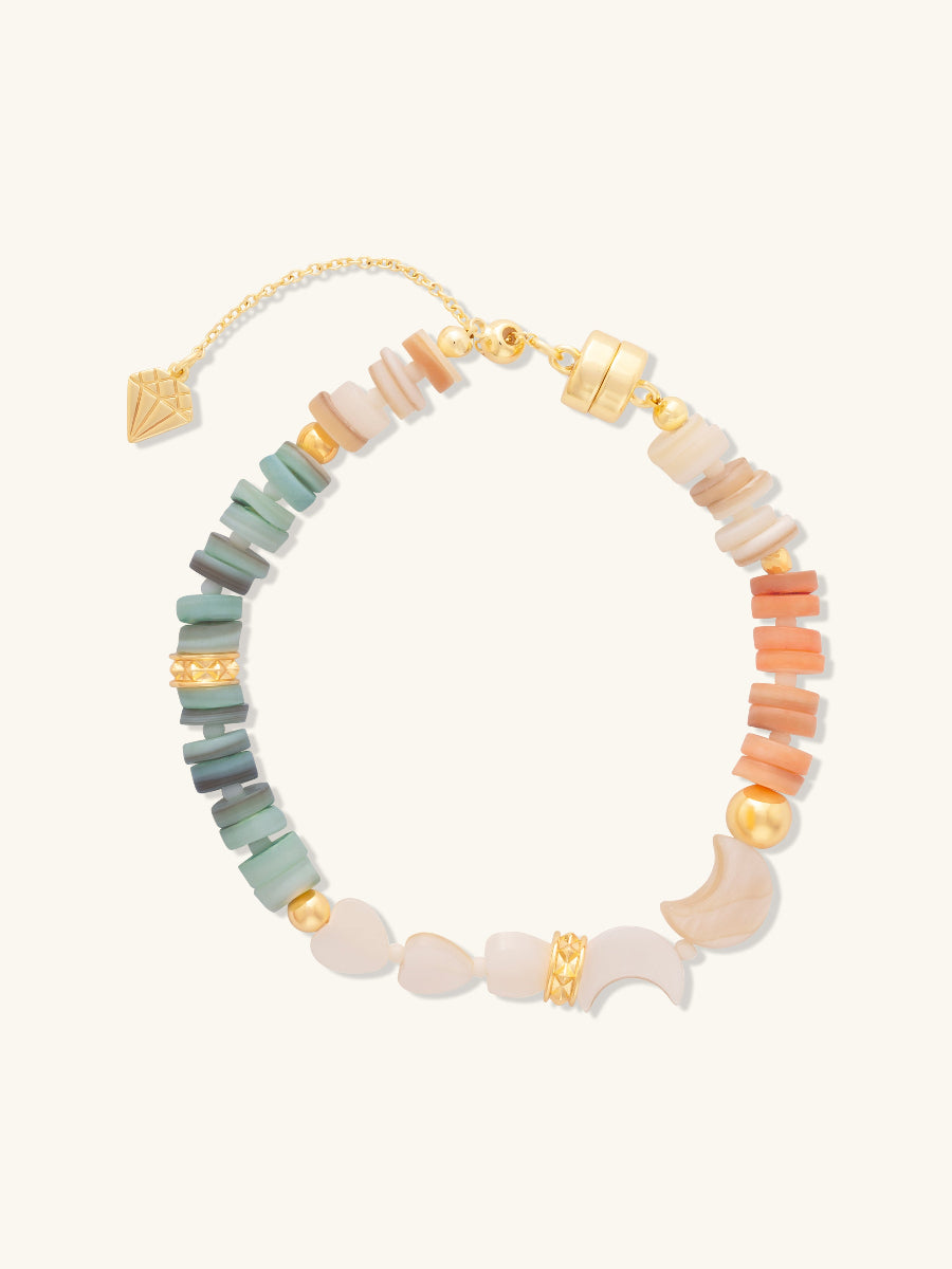Aura Beaded Bracelet | Natural Sea Shells | 14K Gold Plated Brass