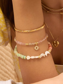 Aura Beaded Bracelet | Natural Sea Shells | 14K Gold Plated Brass