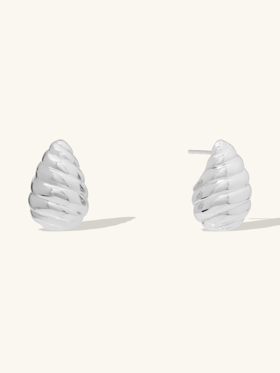 Teardrop Seashell 20mm Stud Earrings | Silver Rhodium Plated Brass