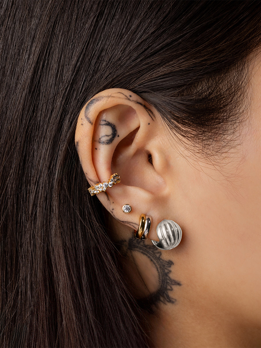 Dome Ripple 11mm Earrings | Silver Rhodium Plated Brass