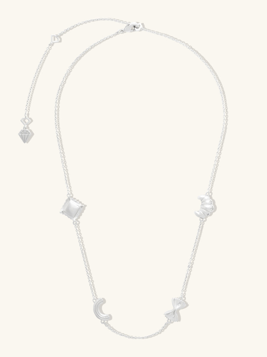 Food Party Charms Necklace | 5A Grade Cubic Zirconia | Silver Rhodium Plated Brass