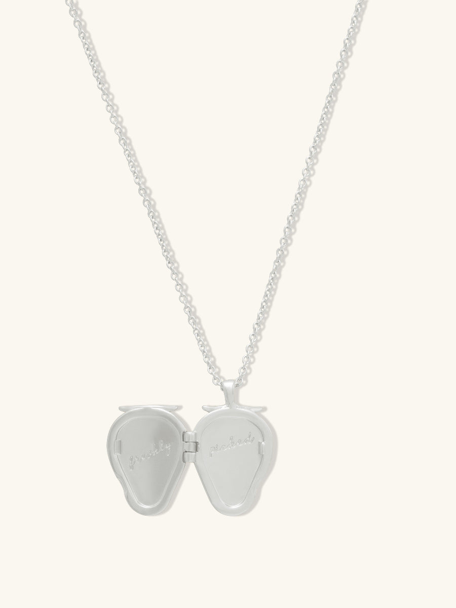 Strawberry Locket Necklace | 5A Grade Cubic Zirconia | Silver Rhodium Plated Brass