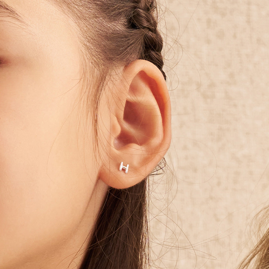 Alphabet Bubble Stud Earrings | Silver Rhodium Plated Brass