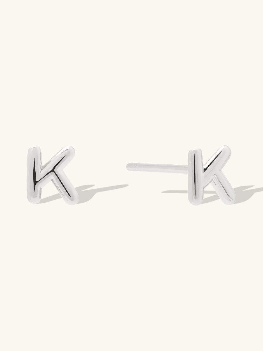 Alphabet Bubble Stud Earrings | Silver Rhodium Plated Brass