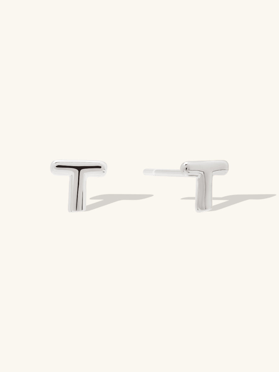 Alphabet Bubble Stud Earrings | Silver Rhodium Plated Brass